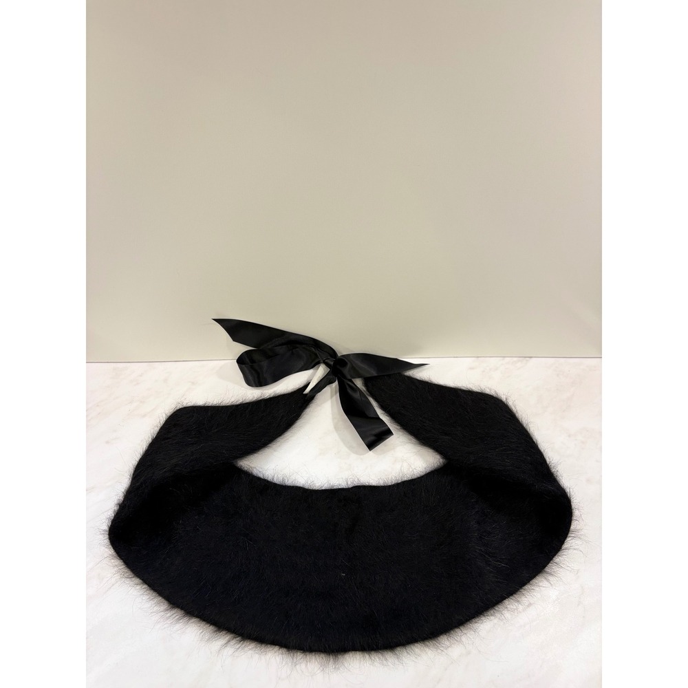 Coquette Goth Rabbit Fur Collar Scarf Ribbon Tie Ann Taylor Rabbit Hair Black